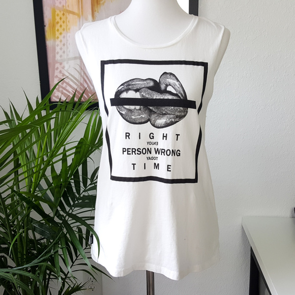 Insight Tops - Insight White Black Graphic Tank Top Muscle Tee S